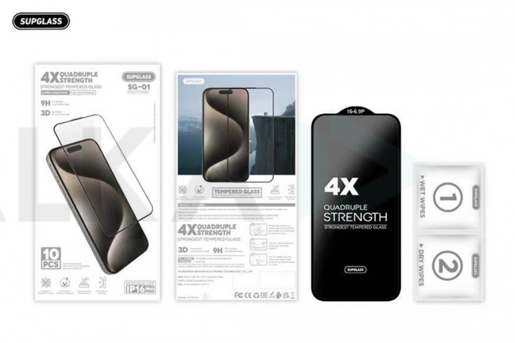Защитное стекло SUPGLASS SG-01 4X Quadruple Strength Glass  10-in-1  For IP 13 Pro Max/14 Plus (6.7) простая упаковка