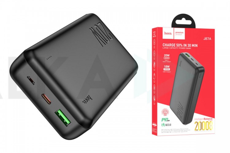 Универсальный дополнительный аккумулятор Power Bank HOCO J87A Tracker PD20W+QC3.0 (20000 mAh) (черный)