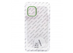 Чехол силиконовый iPhone 11 (6.1) прозрачный c закрытой камерой и зеленым ободком