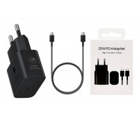 Сетевое зарядное устройство USB-C + кабель Type-C 3A Samsung PD25W (cop.)  (черный) Super Fast Charge EP-TA800NBEGWW