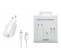 Сетевое зарядное устройство USB-C + кабель Type-C 3A Samsung PD25W (cop.)  (белый) Super Fast Charge EP-TA800NBEGWW