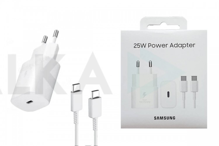Сетевое зарядное устройство USB-C + кабель Type-C 3A Samsung PD25W (cop.)  (белый) Super Fast Charge EP-TA800NBEGWW