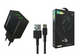 Сетевое зарядное устройство 2USB + кабель Lightning More choice NC11i 2.4A (Black)