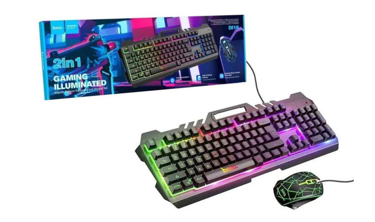 Комплект игровой проводной клавиатура+мышь HOCO Di16 с подсветкой RGB (черный)