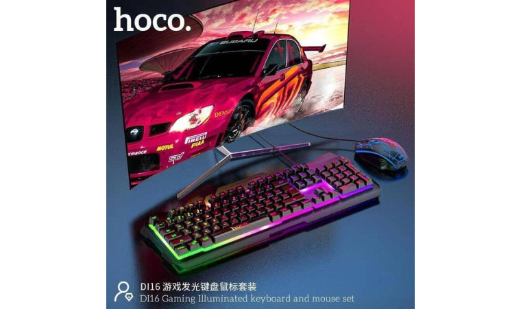 Комплект игровой проводной клавиатура+мышь HOCO Di16 с подсветкой RGB (черный)