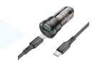 Автомобильное зарядное устройство АЗУ USB + USB-C + кабель Type-C - Type-C Borofone BZ25 Journey PD38W + QC3.0 (черный прозрачный)