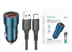 Автомобильное зарядное устройство АЗУ 2USB + кабель Type-C BOROFONE BZ19 2400 mAh (сапфировый)