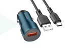 Автомобильное зарядное устройство АЗУ USB + кабель Type-C Borofone BZ19A QC3.0 (сапфировый)