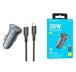 Автомобильное зарядное устройство АЗУ USB-C + кабель Lightning BOROFONE BZ26 PD30W (серый)