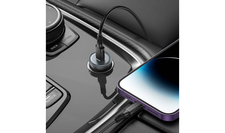 Автомобильное зарядное устройство АЗУ USB-C + кабель Lightning BOROFONE BZ26 PD30W (серый)