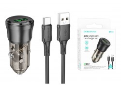 Автомобильное зарядное устройство АЗУ USB + кабель Type-C Borofone BZ23 QC3.0 (черный прозрачный)