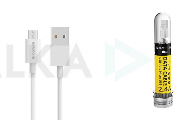 Кабель USB - MicroUSB BOROFONE BX3 2,4A (белый) 1м (в колбе)