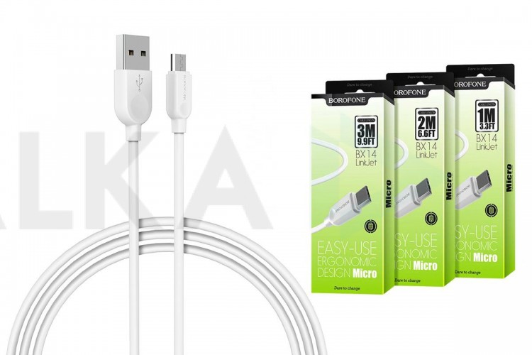 Кабель USB - MicroUSB BOROFONE BX14 2A (белый) 1м (LinkJet)