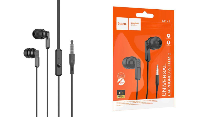 Наушники вакуумные проводные HOCO M121 Bright universal with microphone (черный)