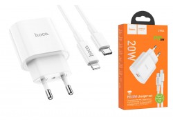Сетевое зарядное устройство USB-C + кабель Lightning - Type-C HOCO C94A Metro PD+QC 3.0 быстрая зарядка (белый)