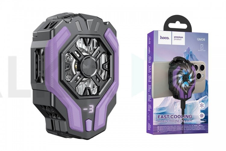 Игровой кулер HOCO GM26 охлаждающий вентилятор Ambitious cooling mobile phone fan (черно- фиолетовый)