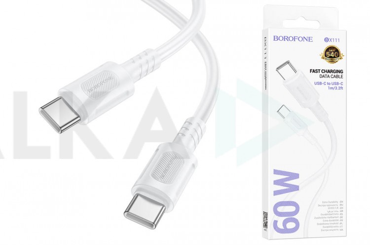 Кабель USB Type-C - USB Type-C BOROFONE BX111, PD60W (белый) 1м