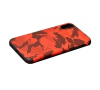 Чехол для Iphone X кожаный с визитницей (красный камуфляж)