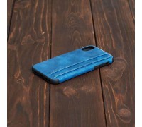 Чехол для Iphone X кожаный с визитницей (синий)