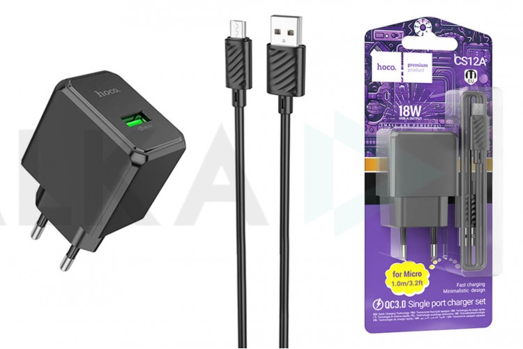 Сетевое зарядное устройство USB + кабель MicroUSB HOCO CS12A  QC3.0 (черный)