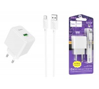 Сетевое зарядное устройство USB + кабель MicroUSB HOCO CS12A  QC3.0 (белый)