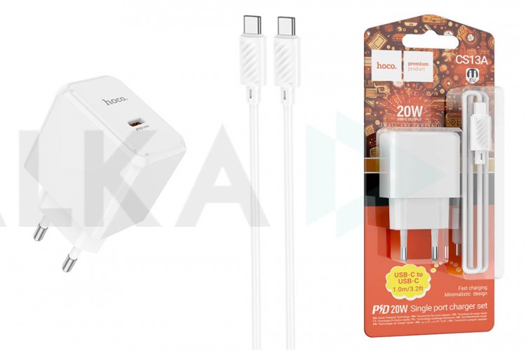 Сетевое зарядное устройство USB-C + кабель Type-C HOCO CS13A PD20W (белый)