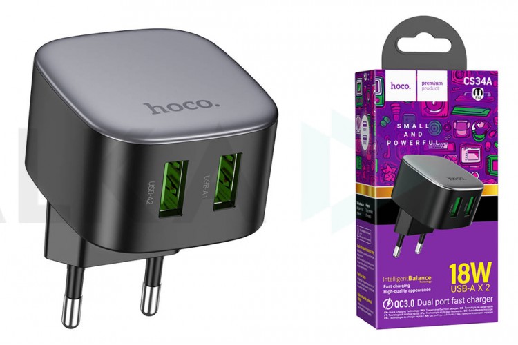 Сетевое зарядное устройство 2USB HOCO CS34A  QC3.0 (черный)
