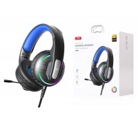 Наушники мониторные проводные с микрофоном XO GE-09 Static RGB Long Mic Headworn Game Earphones USB+3.5 (with adapter cable) черный