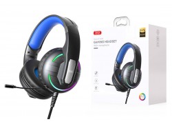 Наушники мониторные проводные с микрофоном XO GE-09 Static RGB Long Mic Headworn Game Earphones USB+3.5 (with adapter cable) черный