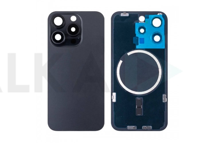 Задняя крышка (стекло) в сборе с рамкой для iPhone 15 Pro (Black Titanium)