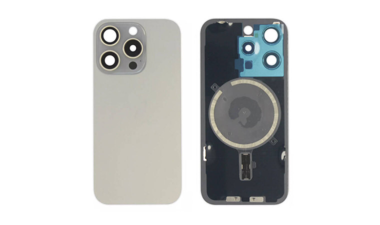 Задняя крышка (стекло) в сборе с рамкой для iPhone 15 Pro (Natural Titanium) Задняя крышка (стекло) в сборе с рамкой для iPhone 15 Pro (Natural Titanium)