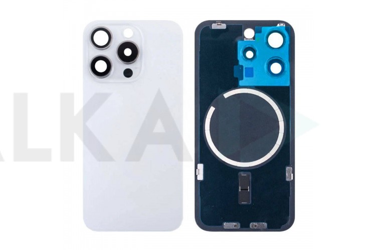 Задняя крышка (стекло) в сборе с рамкой для iPhone 15 Pro (White Titanium)