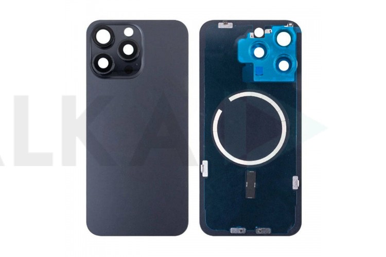 Задняя крышка (стекло) в сборе с рамкой для iPhone 15 Pro Max (Black Titanium)