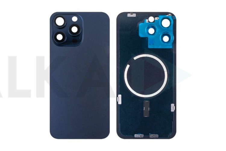 Задняя крышка (стекло) в сборе с рамкой для iPhone 15 Pro Max (Blue Titanium)