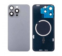 Задняя крышка (стекло) в сборе с рамкой для iPhone 15 Pro Max (Natural Titanium)