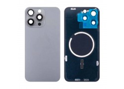 Задняя крышка (стекло) в сборе с рамкой для iPhone 15 Pro Max (Natural Titanium)