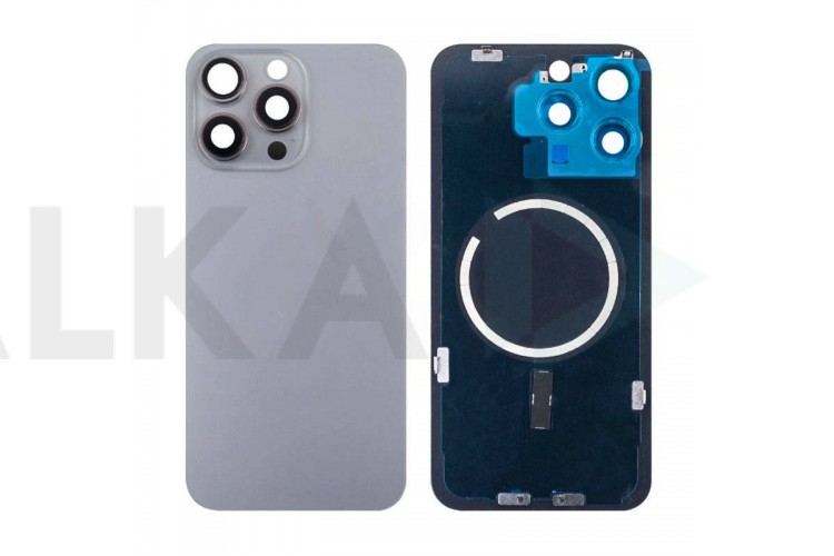 Задняя крышка (стекло) в сборе с рамкой для iPhone 15 Pro Max (Natural Titanium)