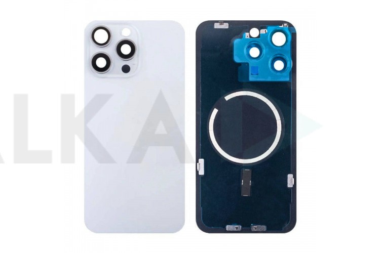 Задняя крышка (стекло) в сборе с рамкой для iPhone 15 Pro Max (White Titanium)