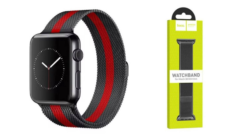 Ремешок для Apple Watch HOCO WA03 Ремешок из миланской стали серии Simple beauty (38-41 мм, черно-красный)