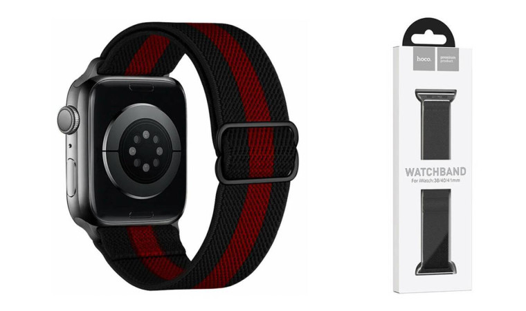 Ремешок для Apple Watch HOCO WA04 Эластичный нейлоновый ремешок серии Fashion (38-41 мм) черный с красным