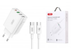Сетевое зарядное устройство USB + USB-C XO L120 (EU) multi port fast charging charger (USB-C 20W/USB-A 18W) with TYPE-C cable(NB190A) (белый)