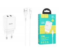 Сетевое зарядное устройство 2USB + кабель Lightning HOCO N25 Marker 2400mAh (белый)