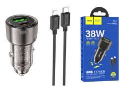 Автомобильное зарядное устройство АЗУ USB + USB-C + кабель Lightning HOCO Z52 Level PD38W+QC3.0 (черный прозрачный)