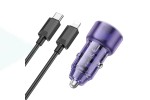 Автомобильное зарядное устройство АЗУ USB + USB-C + кабель Lightning HOCO Z52 Level PD38W+QC3.0 (черный прозрачный)