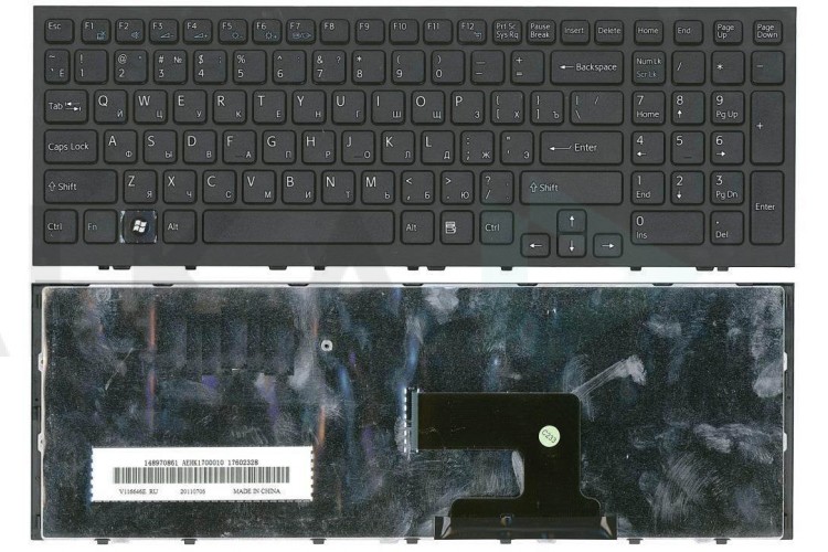 Клавиатура для ноутбука Sony Vaio VPC-EH черная с черной рамкой