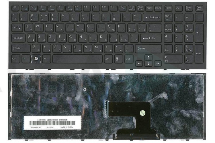 Клавиатура для ноутбука Sony Vaio VPC-EH черная с черной рамкой