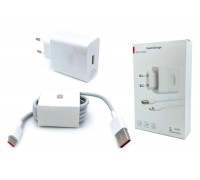 Сетевое зарядное устройство USB Huawei SuperCharge  прямоугольник + кабель (or.) 66W (белый)