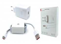 Сетевое зарядное устройство USB Huawei SuperCharge  прямоугольник + кабель (or.) 66W (белый)