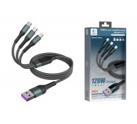 Кабель USB 3 в 1 MARK WS4 Type-C/Type-C/Lightning Черный