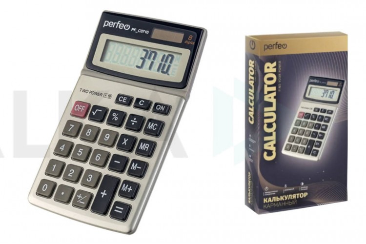 Калькулятор Perfeo PF_C3710, карманный, 8-разр., серый